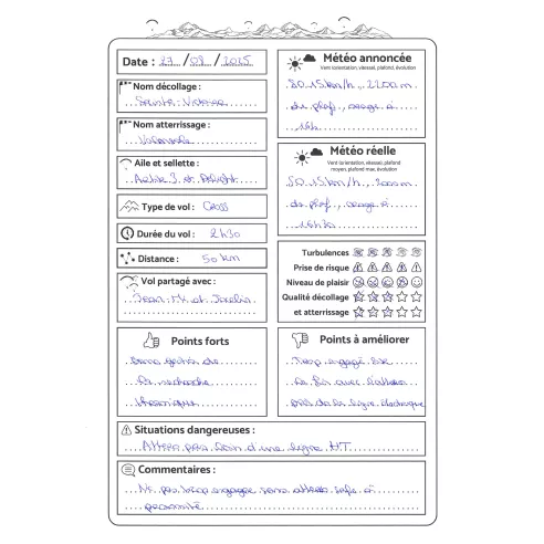 Carnet de vol parapente